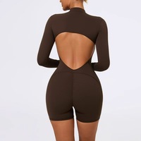 Combinaison de yoga pour femme à manches longues, demi-zip, dos ouvert découpé, effet push-up fessier, combinaison active