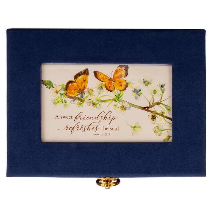 TD Linen Music Box Handmade Navy Carousel Wind-up Rotating Song for Sweet Friendship Valentine's Day or Wedding Gift