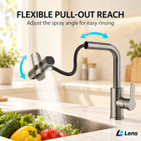 Robinet de cuisine de luxe 3-en-1 en laiton chromé filtré avec douchette extractible, cartouche céramique et bec pivotant à 360° pour usage hôtelier
