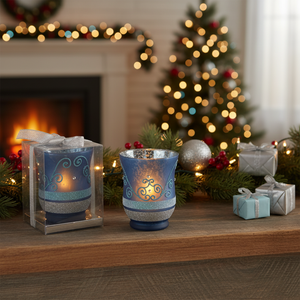 Portacandele Decorativo Blu Chiaro 90x108 mm per Luci Natalizie - Product Image 3