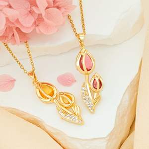 Collar DE FLOR DE Zirconia de tulipán de moda para mujer Collar con colgante chapado en oro de 18 quilates de acero inoxidable Joyerí<span class=keywords><strong>a</strong></span> impermeable - Product Image 3