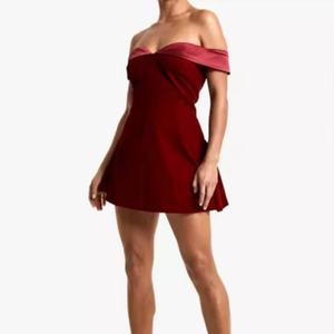 Mini haut élégant noir et rouge foncé pour femme, tissu écologique tissé de haute qualité, style bohème décontracté, patchwork, maxi - Product Image 1