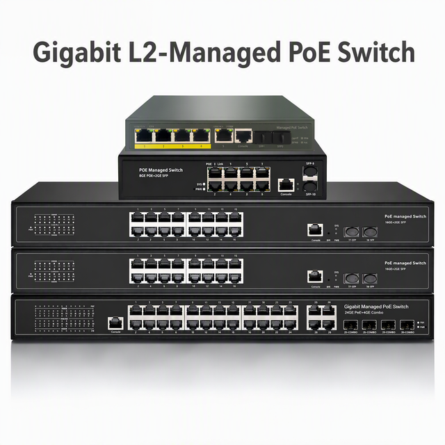 4/8/16/24 Port Gigabit L2 Managed PoE+ Switch, IEEE 802.3af/at Ethernet Switch for CCTV and Enterprise Network