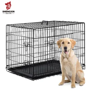 Bán Buôn Đen Kim Loại Pet Dog Crate Durable Ngoài Trời Lớn Gấp Pet Dog Cage