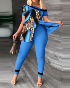 Chic Chắp Vá Twopiece Set Ngắn Tay Hàng Đầu Với Sexy Quần Xu Hướng Mới Nhất Trong Châu Âu Và Mỹ - Product Image 4