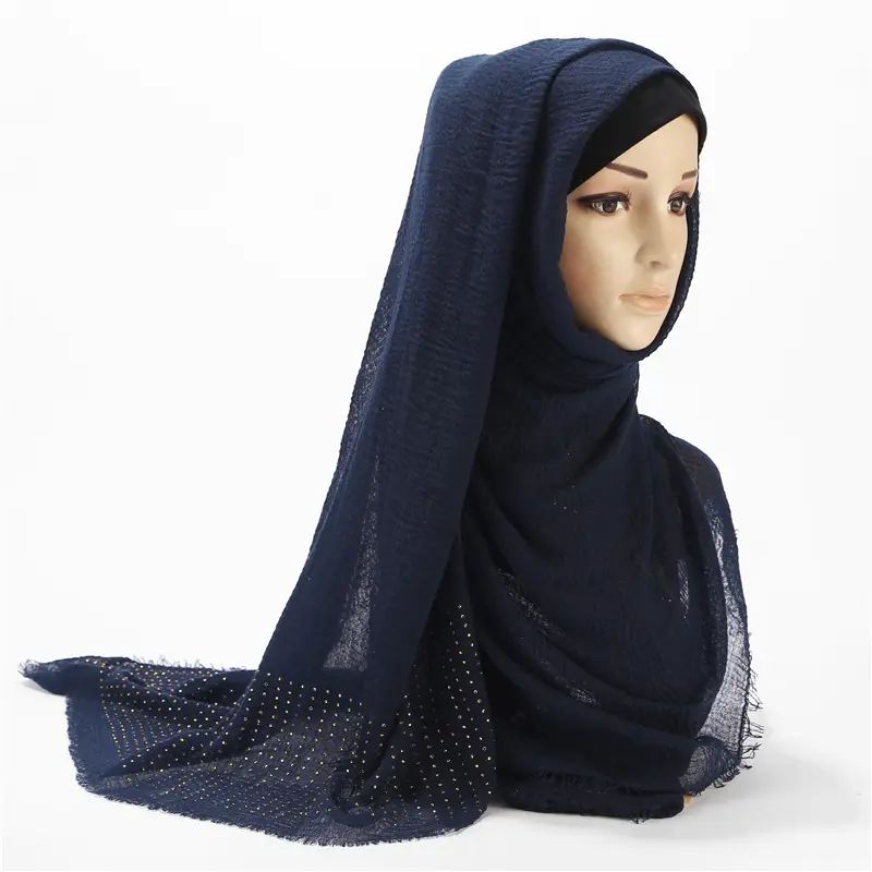 Venta al por mayor borla de algodón de las mujeres bufanda pañuelo musulmán hijab señora arruga bufanda del Hijab