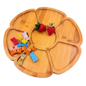 Plateau de service en bambou 30x30x1,5cm, sept compartiments, forme de fleur, pour collations, bonbons, desserts, usage domestique - Product Image 2