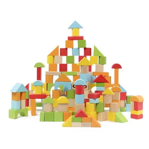 Solid Wooden Blocks Set Sorting Developmental Toys Various Colors Wooden Toys Building Blocks for Toddlers Natural 100 Pieces Ce