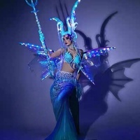 Tous les 5 costumes de danse de scène de sirène Gogo avec lumières LED, 100% polyester, pour tenues de bar sexy et Noël