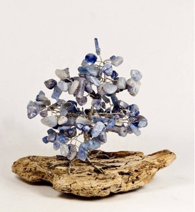 Árbol de la vida de sodalita alambre Bonsai escultura de madera base de curación de cristal figurita labrada árbol Solar arte decoración regalos - Product Image 1