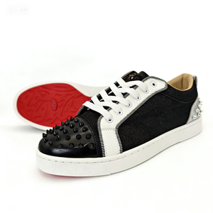 รองเท้าผ้าใบพื้นสีแดงมีหนามของผู้ชายรองเท้าลำลองสไตล์สตรีทประดับหมุดสุดหรูมีพื้นรองเท้าสีแดง - Product Image 3