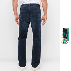 Jean en denim de coton pour homme, coupe droite, délavé foncé, taille mi-haute, coupe classique, décontracté, pour l'automne et le quotidien - Product Image 3