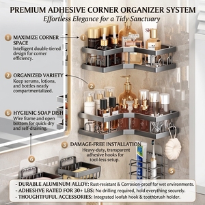 Organizador <span class=keywords><strong>de</strong></span> <span class=keywords><strong>Baño</strong></span> Moderno <span class=keywords><strong>de</strong></span> <span class=keywords><strong>Acero</strong></span> <span class=keywords><strong>Inoxidable</strong></span>, Montado en la Pared Sin Taladrar, Diseño Impermeable, Estante <span class=keywords><strong>de</strong></span> Almacenamiento Duradero <span class=keywords><strong>para</strong></span> Ducha <span class=keywords><strong>de</strong></span> Esquina - Product Image 1