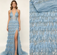 Babyblau Pailletten-Perlen-Strass-Fransen-Quasten-Netzstoff Couture-Abendkleid Roter Teppich Designer Mehrfarbig Schnelle Lieferung