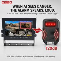 Système de détection ADAS par IA CISBO pour camions et bus avec caméra BSD, moniteur HD 1080P, écran 7 pouces, boîtier d'alarme étanche et signaux d'avertissement