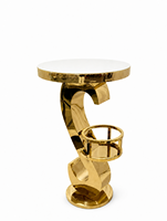 Table de bar de luxe en acier inoxydable doré avec base en forme de S moderne, table haute robuste pour cocktails, idéale pour les mariages, les fêtes et la location événementielle