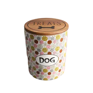 Ceramic pet treat hund katze lebensmittel abgedichtet lagerung container mit holz deckel