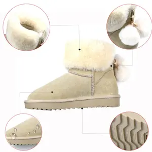 Factory Custom Winter Women Leather Shoes Lined Ankle Snow Boot Real Sheepskin Fur Boots For Ladies