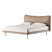 Lit Queen Size Moderne Minimaliste Blanc de Designer Italien avec Revêtement en Cuir Véritable et Cadre en Métal Doux Taille Double