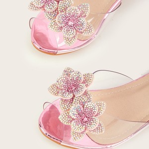 Nouvelle Collection Été – Sandales à Talon Carré Fleurie pour Filles, avec Bride Transparente, Semelle Extérieure Haute en Caoutchouc et Strass, Modèle Bouche de Poisson - Product Image 4