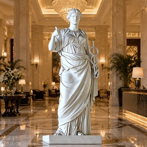Sculpture personnalisée de la déesse Hygieia en marbre - Divinité classique de la santé sur mesure avec caducée et serpe pour intérieurs de luxe - Product Image 2