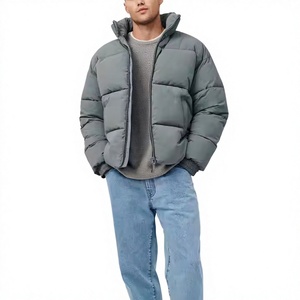 Blouson matelassé gris pour homme, col montant, fermeture éclair, coupe-vent, manteau d'hiver décontracté, coque en polyester épais, coupe régulière, style ample - Product Image 6