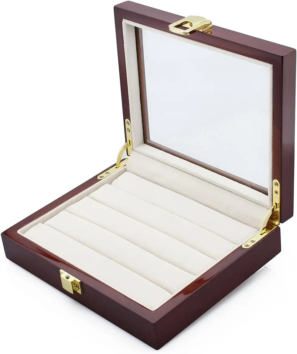 صندوق مجوهرات خشبي من خشب جوز الهند الأسود للسيدات، خشبي كلاسيكي بطبقتين لتخزين المجوهرات، وساعات، وعقد، وخاتم، وأقراط تخزين الهدايا
