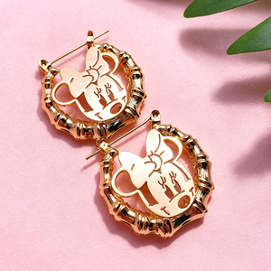 Boucles <span class=keywords><strong>d</strong></span>'oreilles en acier inoxydable personnalisées <span class=keywords><strong>Minnie</strong></span> Mouse, en bambou, plaquées or 18 carats, personnage de dessin animé, bijoux pour femmes - Product Image 6