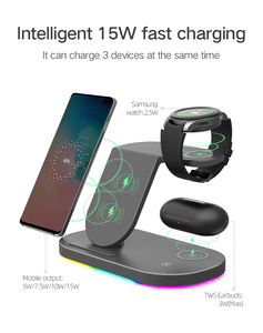 Producto más vendido 3 en 1 soporte de cargadores inalámbricos para iPhone RGB Night Light 15W estación de carga rápida para <span class=keywords><strong>Samsung</strong></span> para <span class=keywords><strong>Airpods</strong></span> - Product Image 3