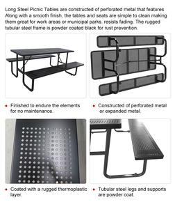 Nhà Máy Tùy Chỉnh Dã Ngoại Bảng Băng Ghế Dự Bị Kim Loại Vuông Ăn Thép Dã Ngoại Bảng Với Ô Lỗ Hiện Đại Kim Loại Dã Ngoại Bảng - Product Image 3
