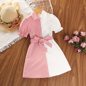 Robe d'été pour filles, style européen, col rond, manches à volants et <span class=keywords><strong>jupe</strong></span> mi-longue, nouveau style - Product Image 2