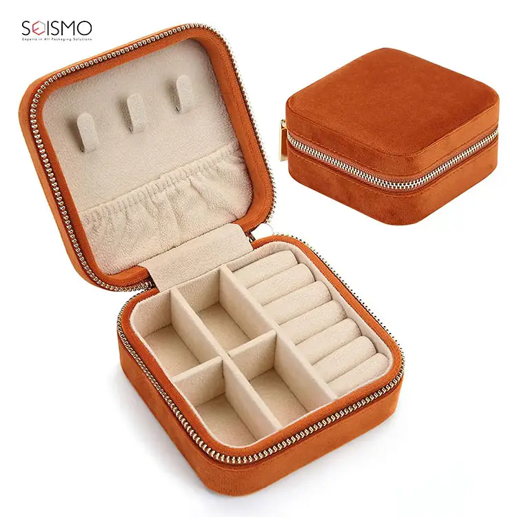 Wholesale Custom Oem Portable Luxury Bracelet Velvet Small Orange Jewellery Ring Gift Boxes Packaging Jewel Bag With Zipper