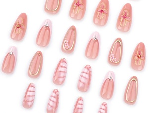 Uñas Postizas Francesas con Diseño de Flor 3D Brillante, Color Rosa Glamuroso con Patrón de Cocodrilo, Venta al Por Mayor de Fábrica - Product Image 5