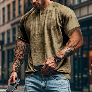 Kaus pria <span class=keywords><strong>Vintage</strong></span> musim panas desain baru 2025 kaus lengan pendek olahraga Gym Amerika kualitas tinggi kasual longgar modis OEM - Product Image 6