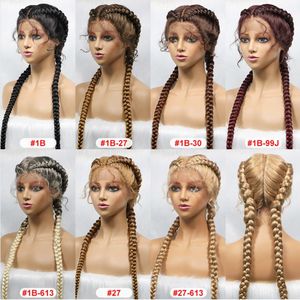 วิกผมถักเปียแบบลูกไม้ด้านหน้า ยาว 36 นิ้ว วิกผมถักเปียแบบลูกไม้ด้านหน้าทรงทวินส์คอร์นโรว์ สำหรับผู้หญิงผิวดำ - Product Image 5