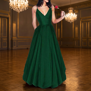 Summer New Casual Solid Color V-<b>Neck</b> Ruffles Floor-Length Elegant Bridesmaid Dresses for Women - Product Image 4