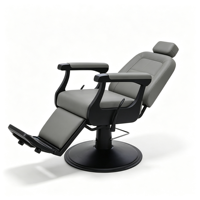 Ensemble de fauteuil de barbier et de fauteuil de lavage en PU gris, fauteuil de barbier hydraulique inclinable avec appui-tête et repose-pieds, mobilier de salon