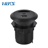 Enchufe USB de escritorio de carga rápida de tipo integrado, cargador USB de escritorio de 65W con orificios para cables, PD QC3.0