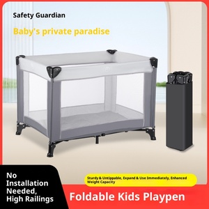 Lit de jeu pliable en métal pour bébé, sans installation, modulable, portable et mobile, avec barrière de sécurité – Vente en gros - Product Image 2