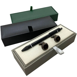 Leatherette Rectangle Gift <b>Box</b> with Pen and <b>Cufflinks</b> Protective Presentation Case Faux Leather Inner Custom Logo Business Gift - Product Image 1