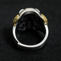 Bague ajustable en argent sterling 925 bicolore avec crâne Joker, style rétro sculpté, pour homme, punk, hip-hop, bijoux fins
