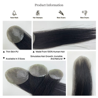 Mini perruque en cheveux humains Remy chinois, base PU, patch capillaire 1.6x1.6 1.2x1.2 1x1 6 pouces pour les cicatrices du cuir chevelu et les petites zones de calvitie