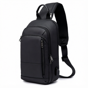 Sac bandoulière en nylon imperméable, petit format, fermeture éclair, usage quotidien, sac messager noir pour homme - Product Image 1