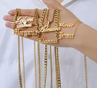 Nomes personalizados 14k 18k, ouro banhado a ouro encantador personalizado colar de aço inoxidável iniciais letra árabe pingente joia colar