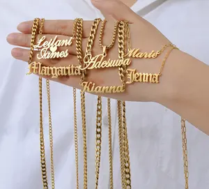 Collar de acero inoxidable chapado en oro de 14K y 18K con nombres personalizados, colgante árabe con letras iniciales, joyería