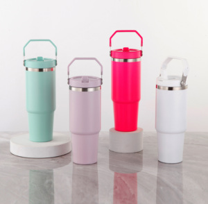 Vaso con Tapa y Asa, Minimalista, Libre de BPA, Antiderrames, Nuevo Diseño, Taza, Botella de Agua de Acero Inoxidable Aislada Personalizada - Product Image 1