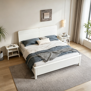 Minimalist Upholstered Soft Bed <b>Frame</b> Queen Size White Fabric Wood <b>Box</b> Spring Design - Product Image 5