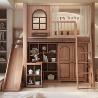 Lit mezzanine moderne en bois massif de style simple pour enfants avec toboggan, escalier et bibliothèque – Ensemble de meubles de chambre pour enfants
