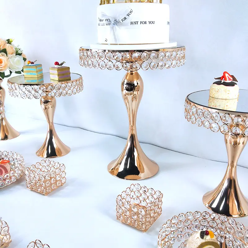 Suporte de bolo de casamento dourado, de cristal para decoração, para bolos de casamento, sobremesa