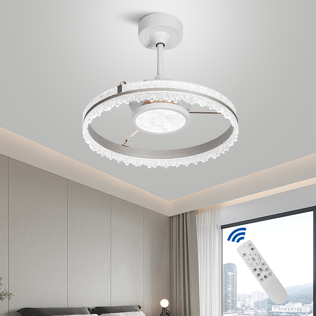 Contemporary Bathroom DC Motor Invisible Led Retractable Ceiling Fan Light With Remote Control